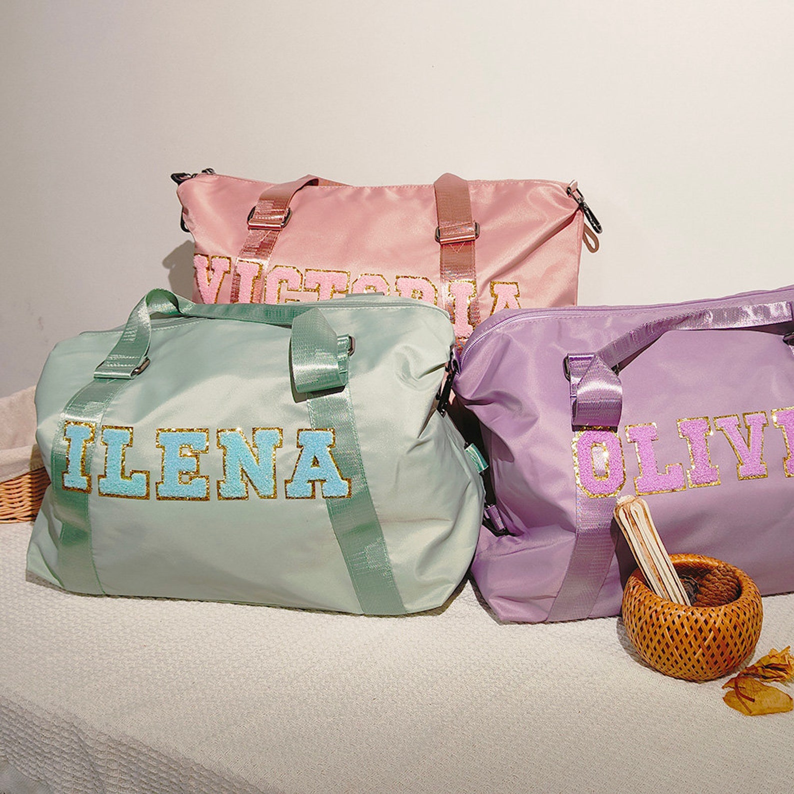 Personalized Chenille Letter Water Proof Duffle Bag