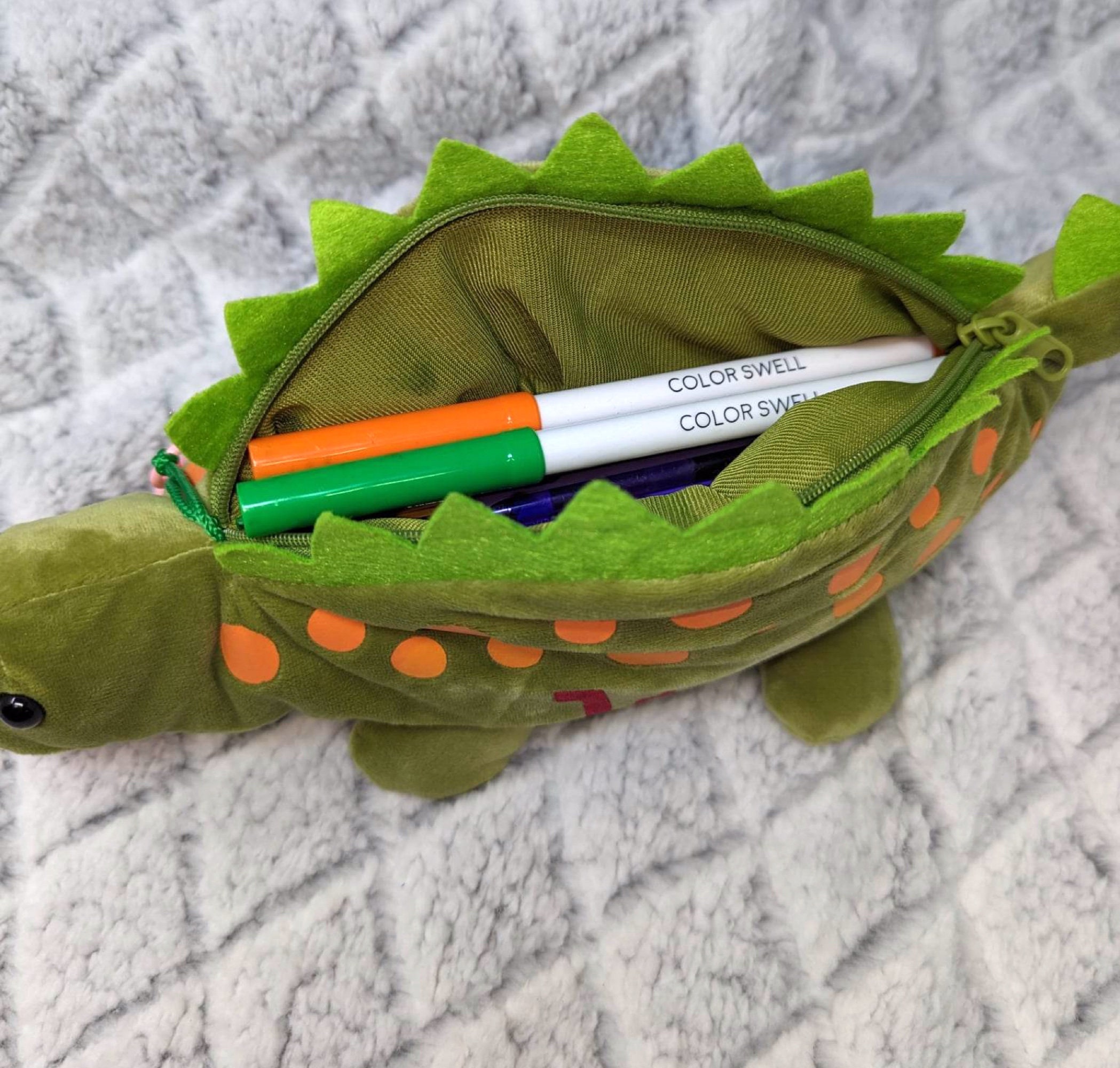 Personalized Zippered Dinosaur Plush Pencil Pouch