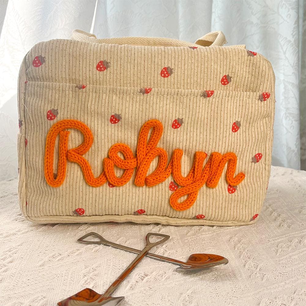 Personalized Kids Handmade Knitted Corduroy Lunch Bag