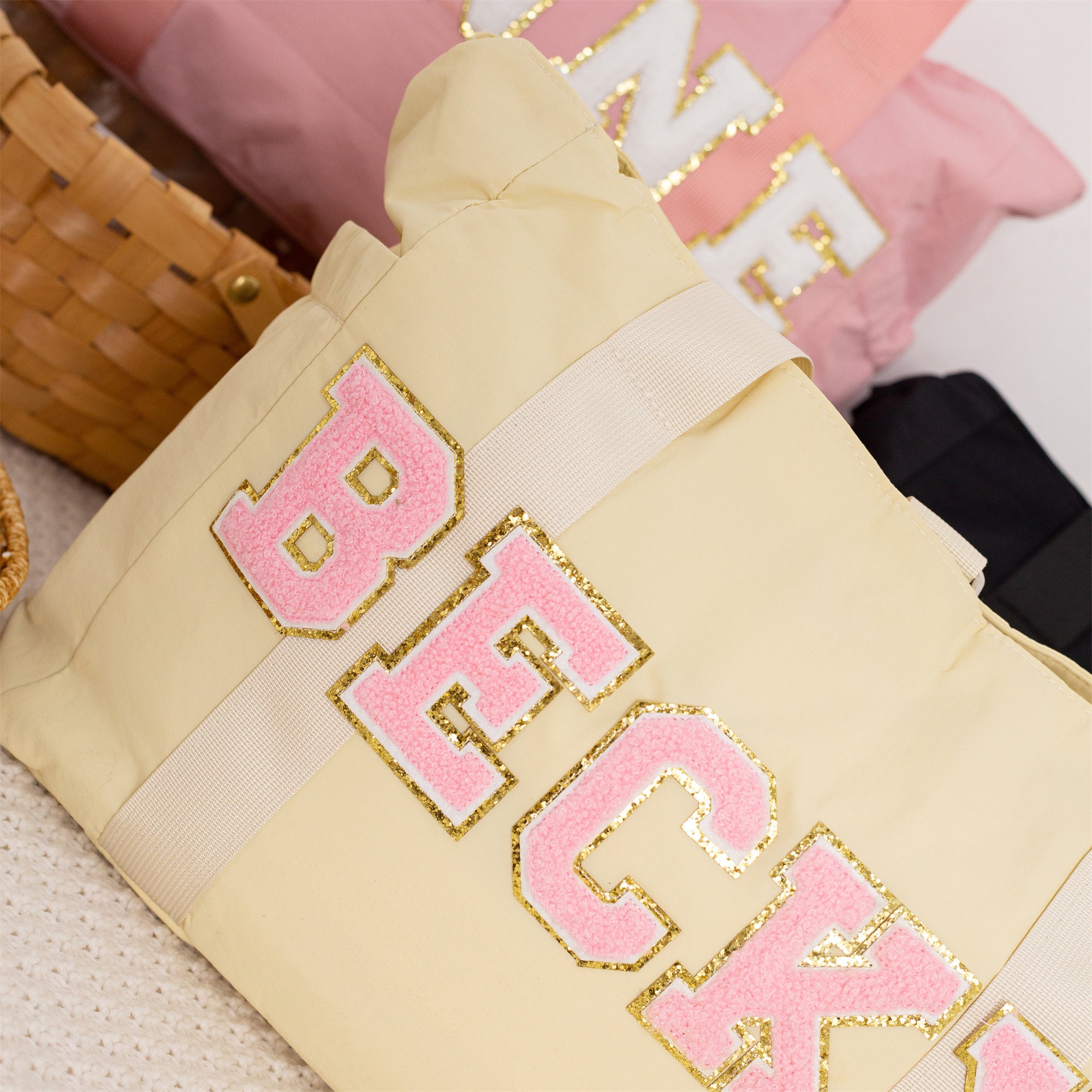 Personalized Chenille Letter Shoulder Tote Bag