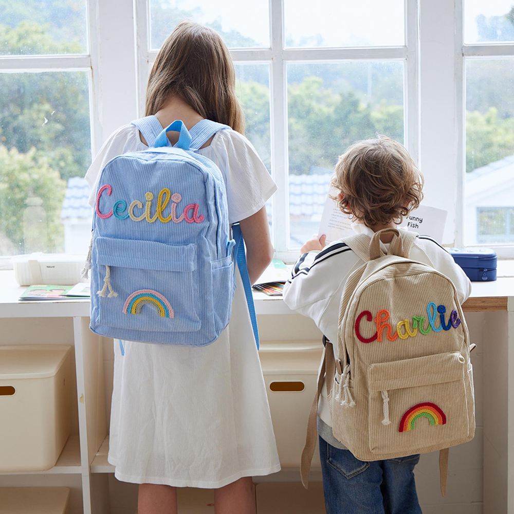 Personalized Hand Embroidery Corduroy Backpack and Handbag Set