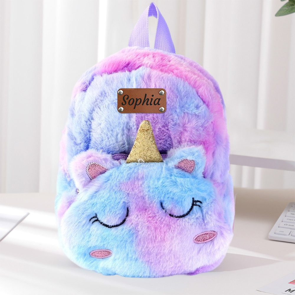 Personalized Embroidery Cute Plush Unicorn Toddler Backpack