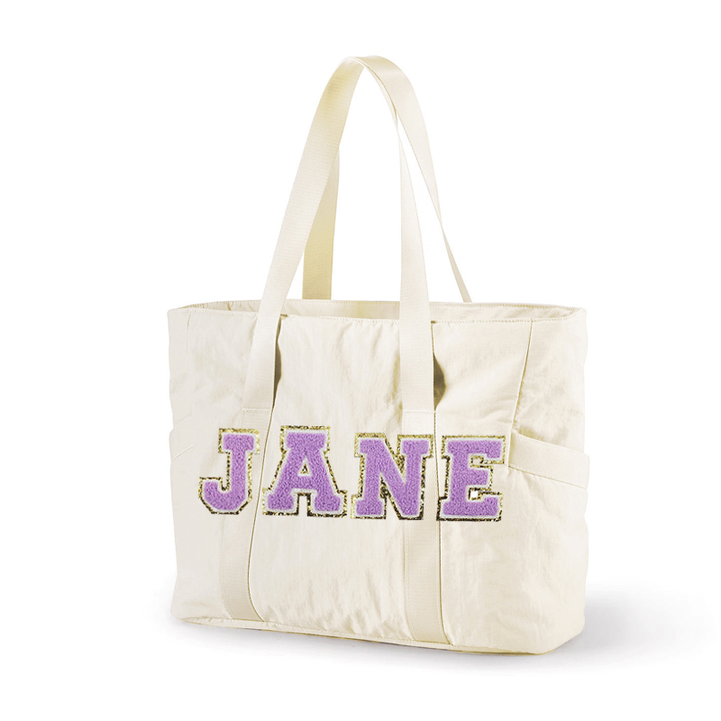 Personalized Chenille Letter Shoulder Tote Bag