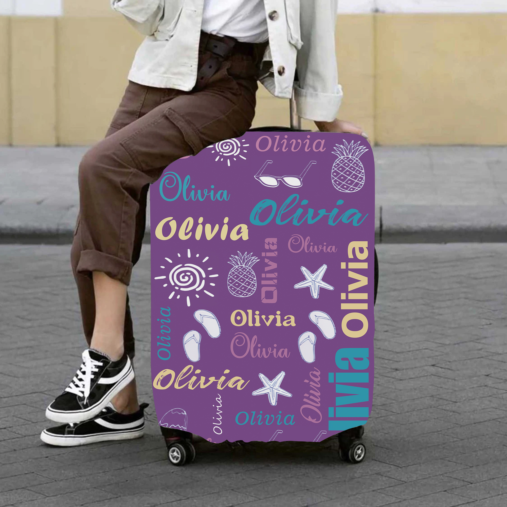 Personalized Ocean Monogram High-elastic Suitcase Protector Luggage Cover