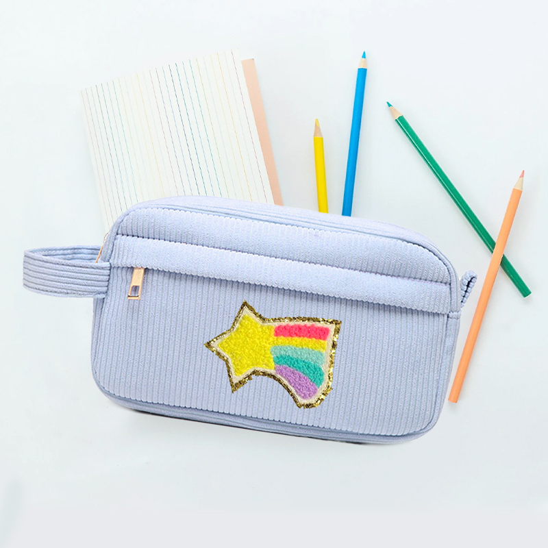 Personalized Corduroy Chenille Letter Patches Pencil Pouch