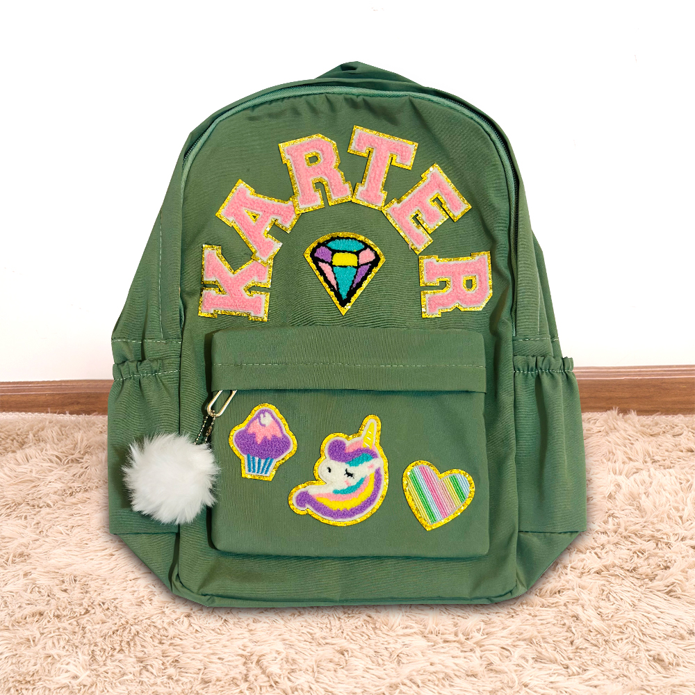 Personalized Chenille Letters Patch Kids School Backpack