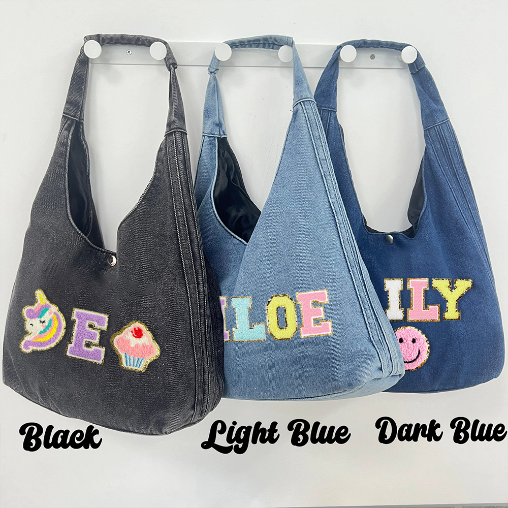 Personalized Chenille Patch Denim Tote Bag
