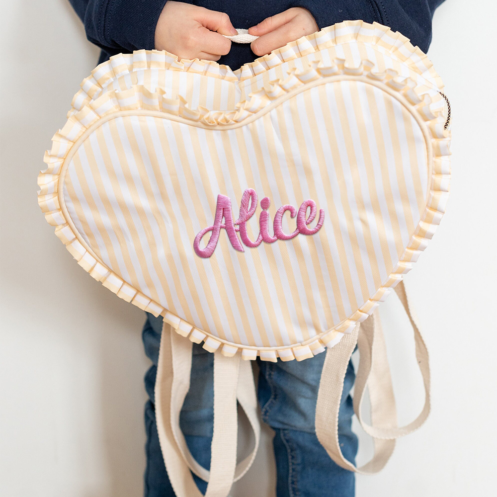 Personalized Embroidery Ruffle Heart Shape Backpack