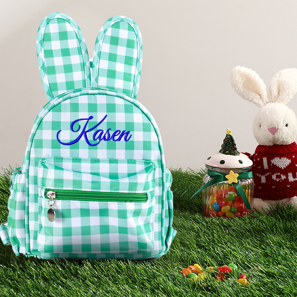 Personalized Embroidery Gingham Easter Bunny Backpack