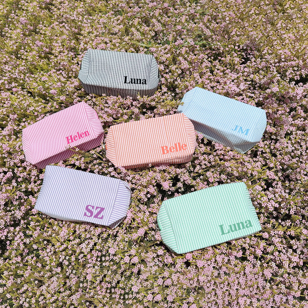 Personalized Monogram Seersucker Striped Makeup Bag