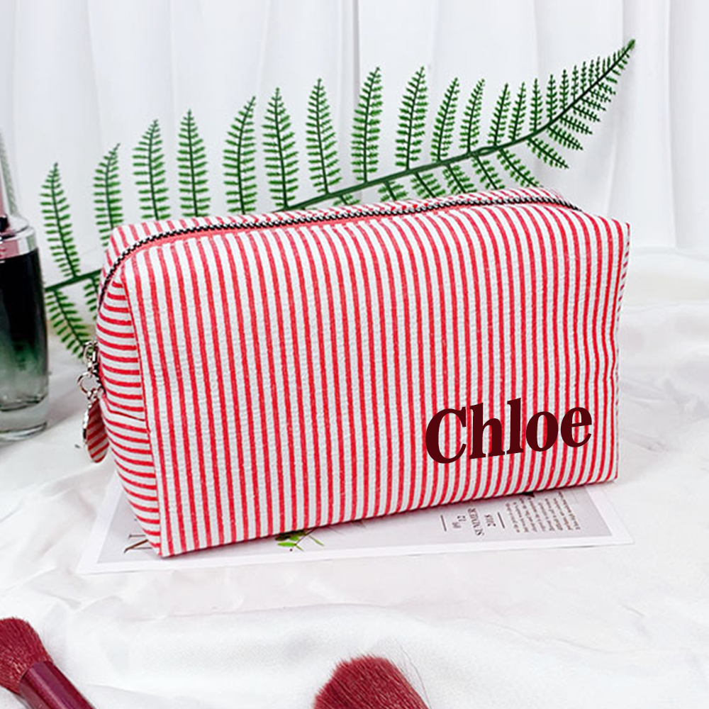 Personalized Monogram Seersucker Striped Makeup Bag