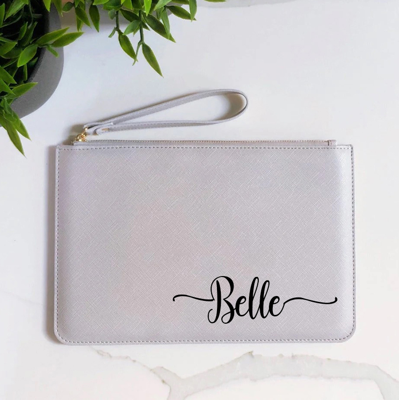 Personalised Linen Fine Grain Leather Makeup Clutch Bag