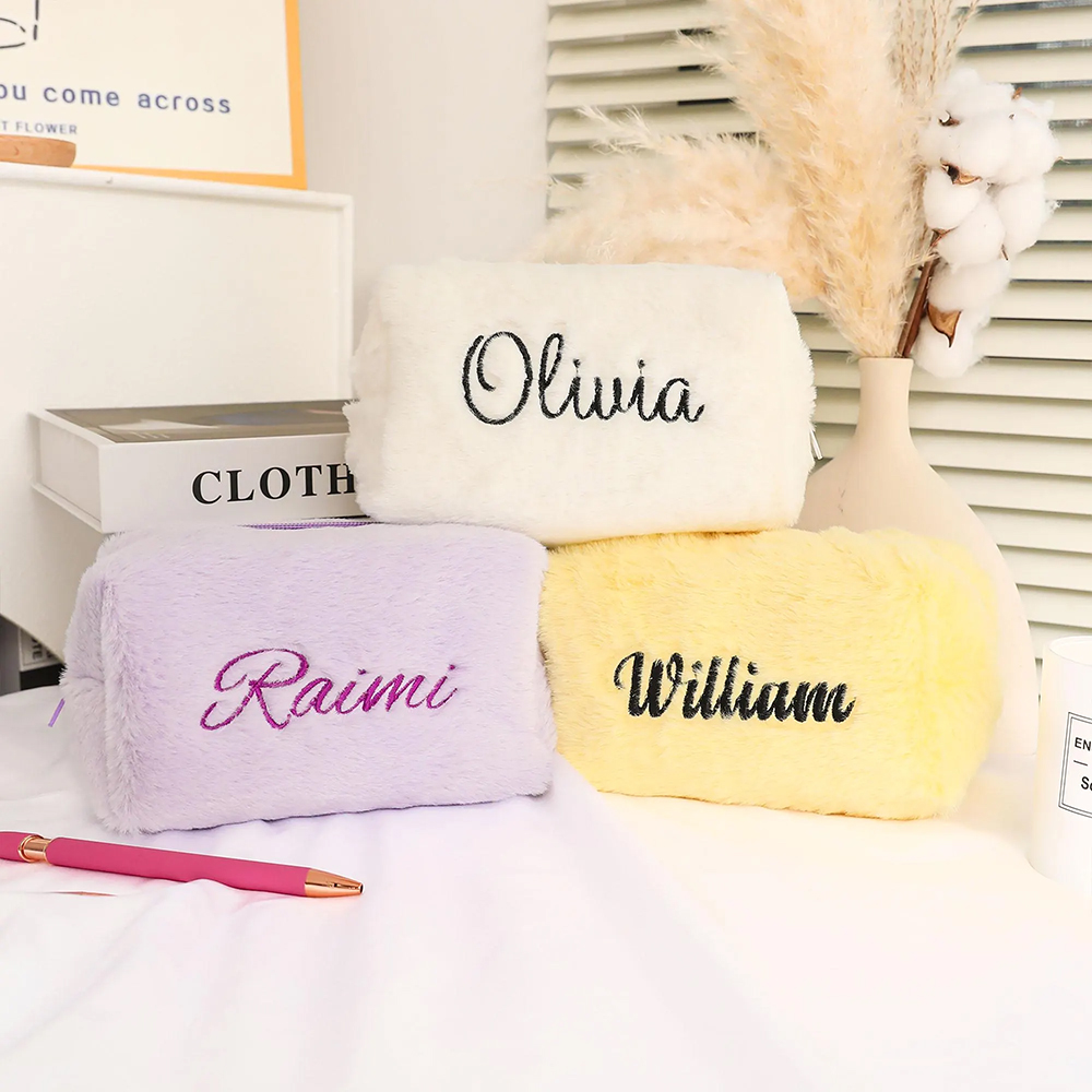 Personalized Embroidered Fluffy Plush Makeup Bag