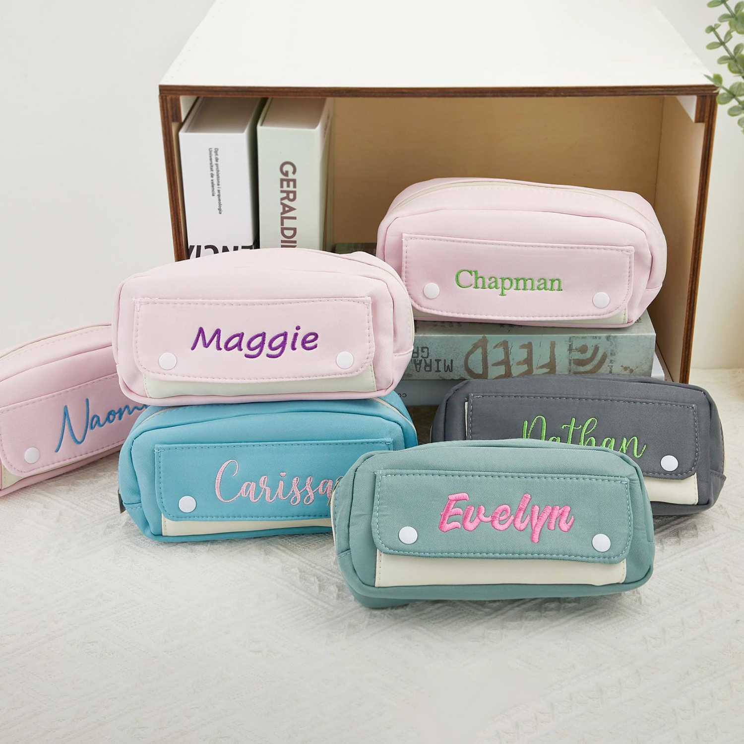 Personalized Embroidery Colourful Big Capacity Pencil Case