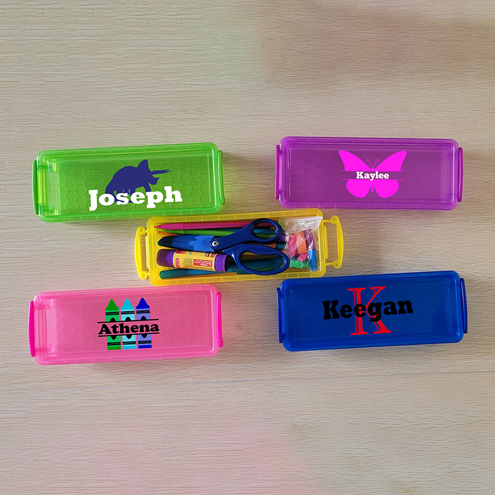 Personalized Colourful Back to School Supplies Crayon Box