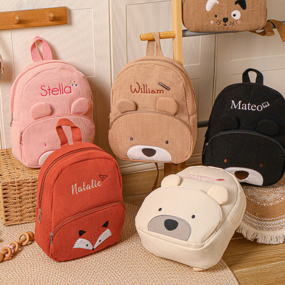 Personalized Embroidery Animals Corduroy Back To School Backpack