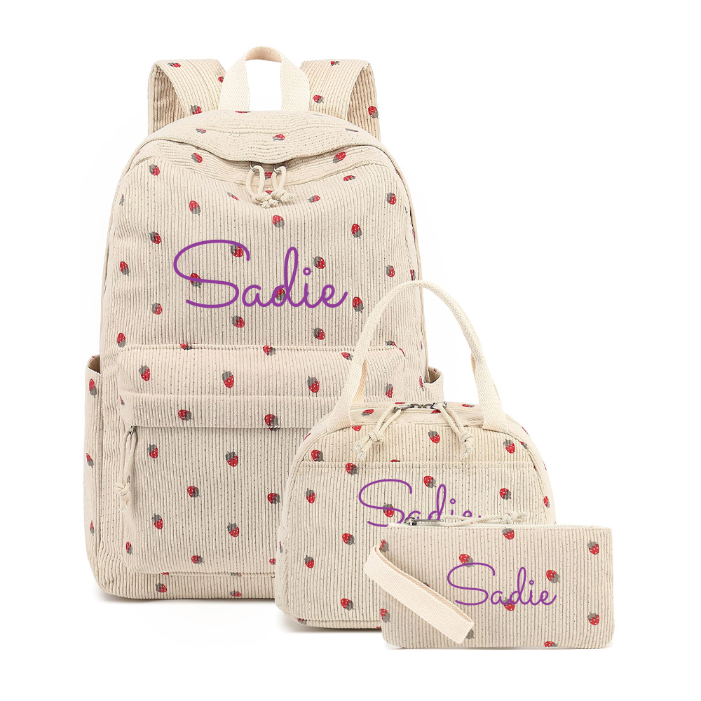 Personalized Lovely Corduroy 3 In 1 School Backpack
