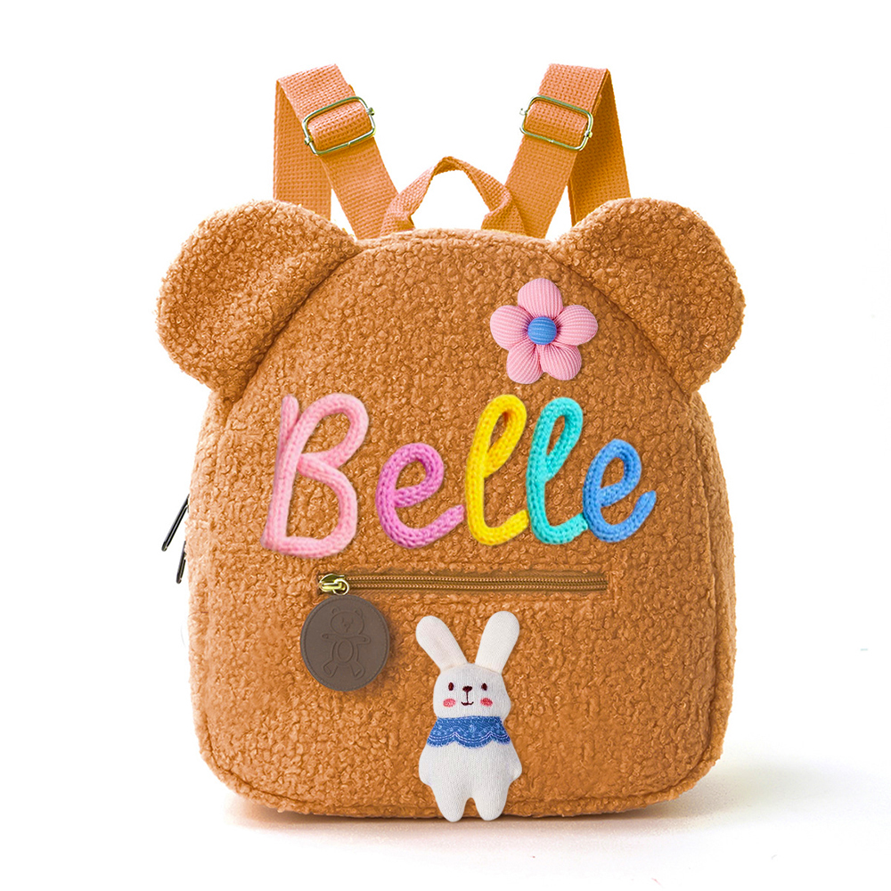 Personalized Hand Embroidery Fluffy Teddy Bear Backpack