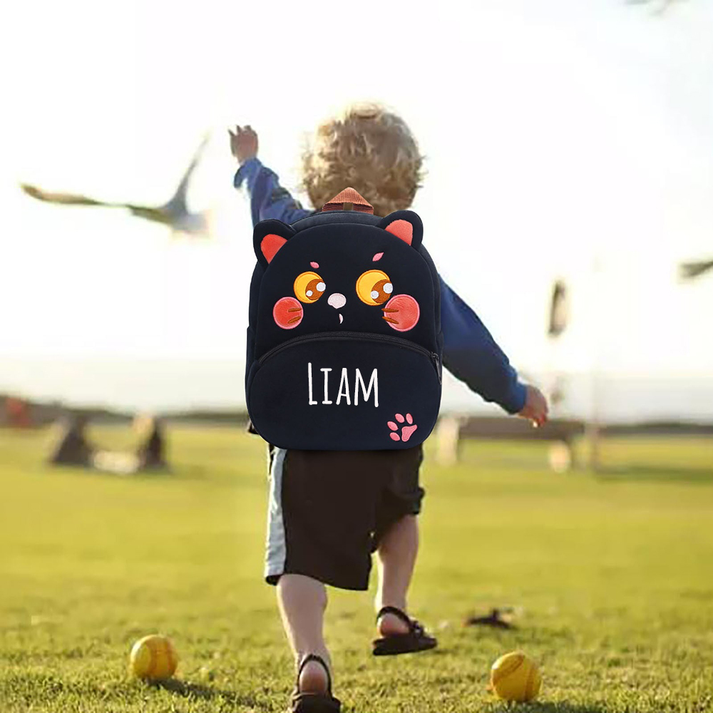 Personalized Cute Black Cat Animals Toddler Backpack