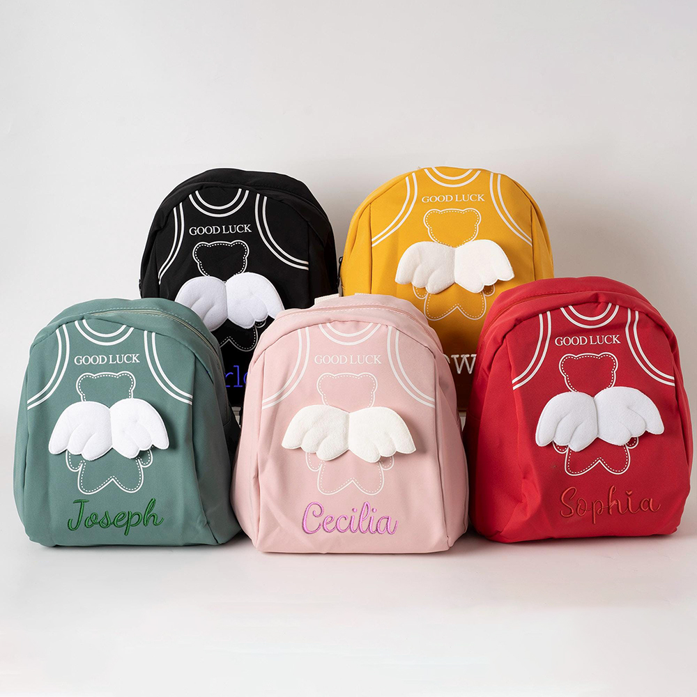 Personalized Embroidery Lovely Bear with 3D Angel Wings Toddler Backpack