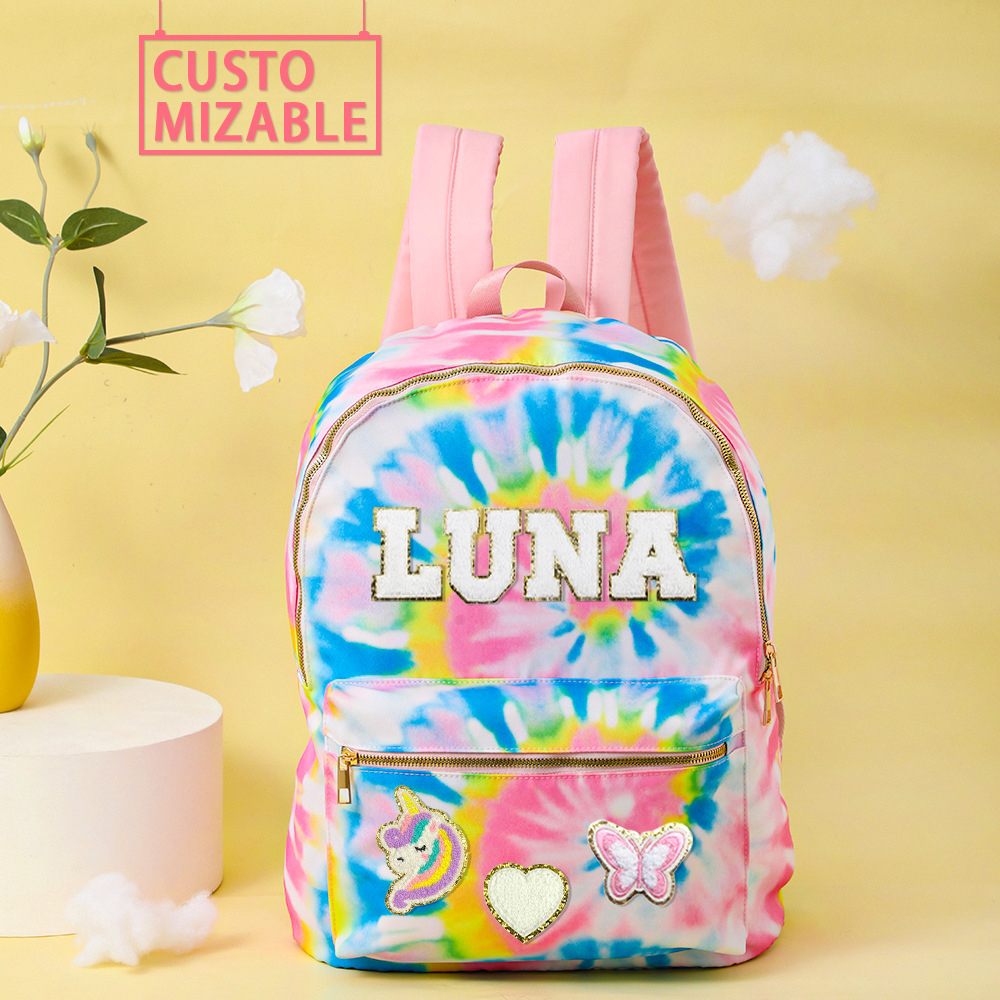 Personalized Chenille Patch Multicolor Rainbow School Backpack