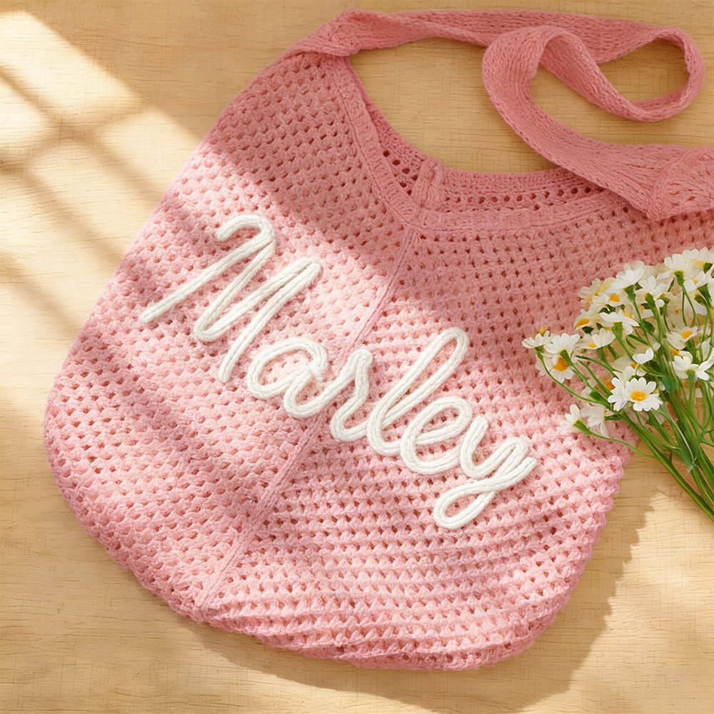 Personalized Hand Embroidery Beach Knitted Tote Bag