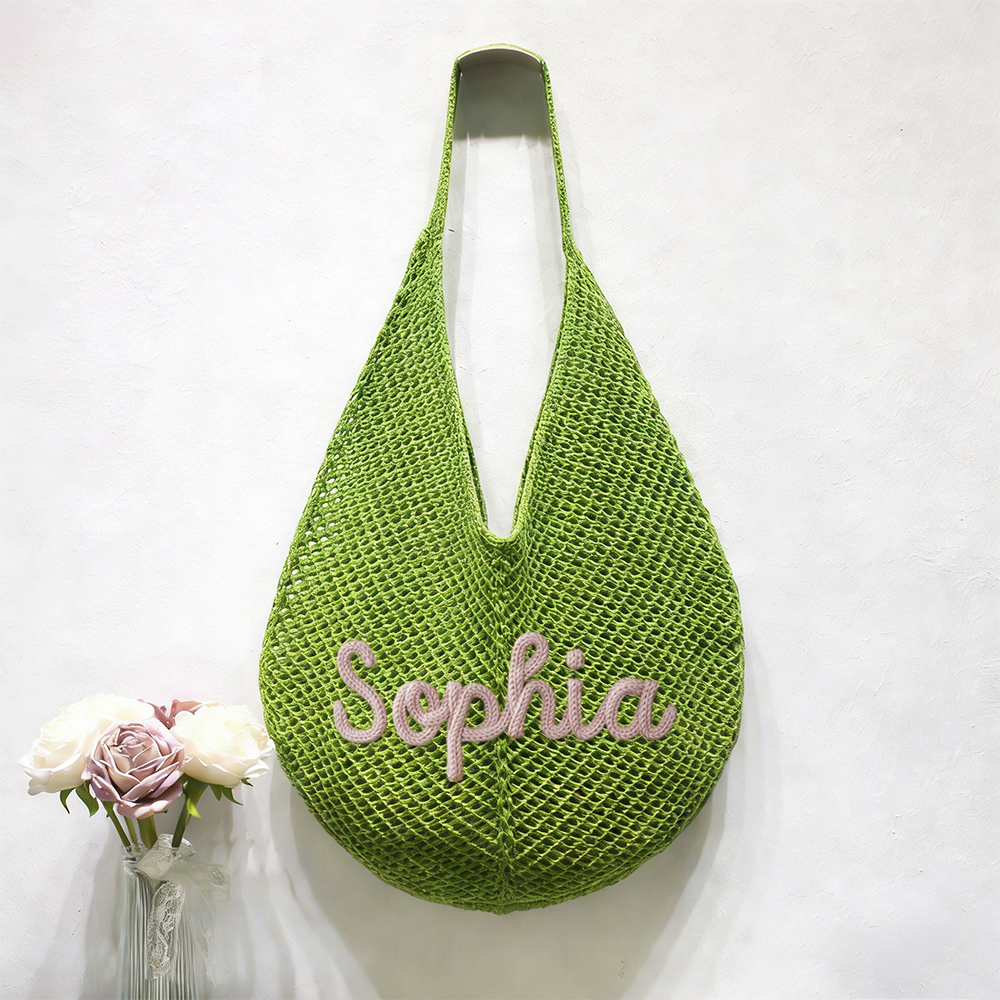 Personalized Hand Embroidery Beach Knitted Tote Bag