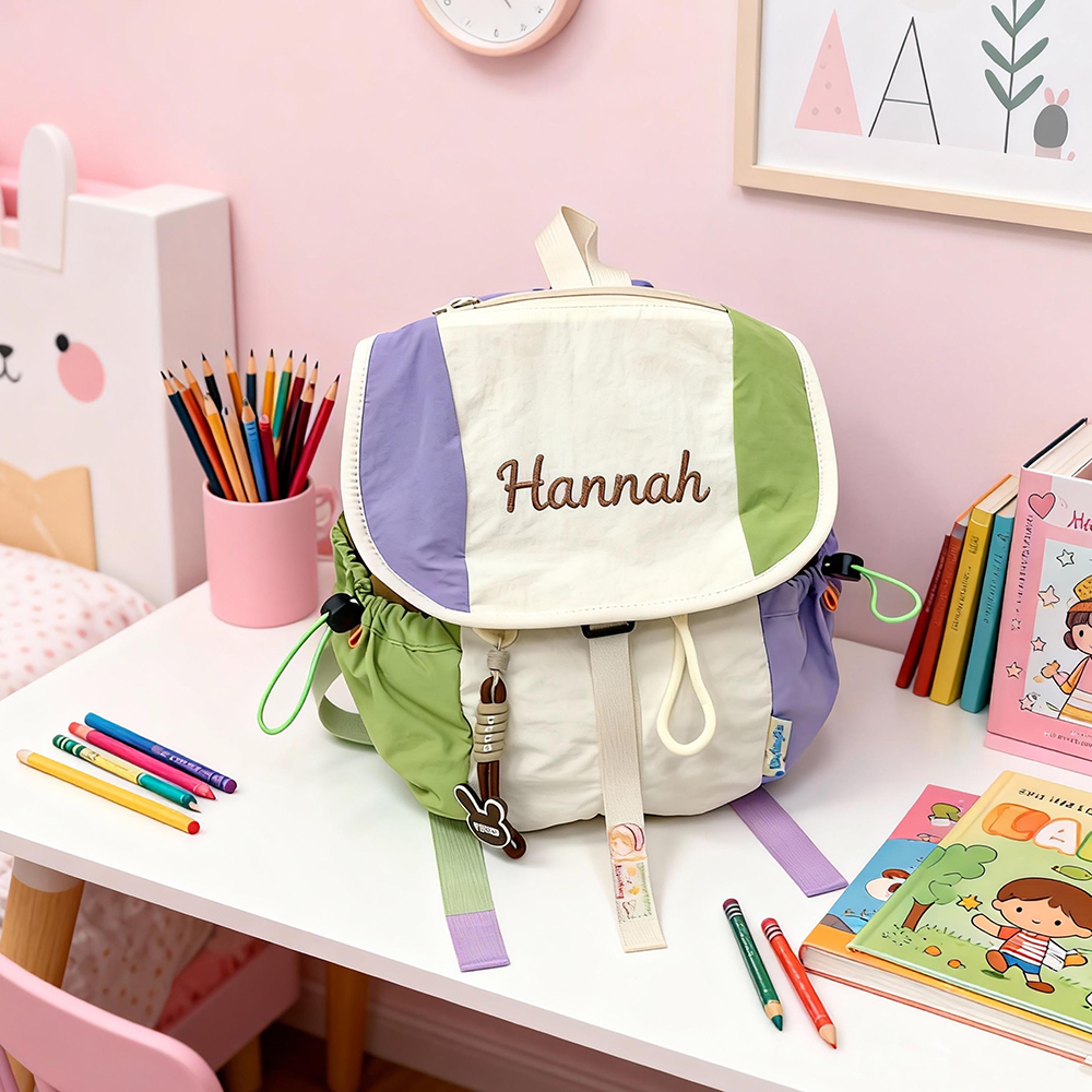 Personalized Embroidery Kids Color Block School Backpack
