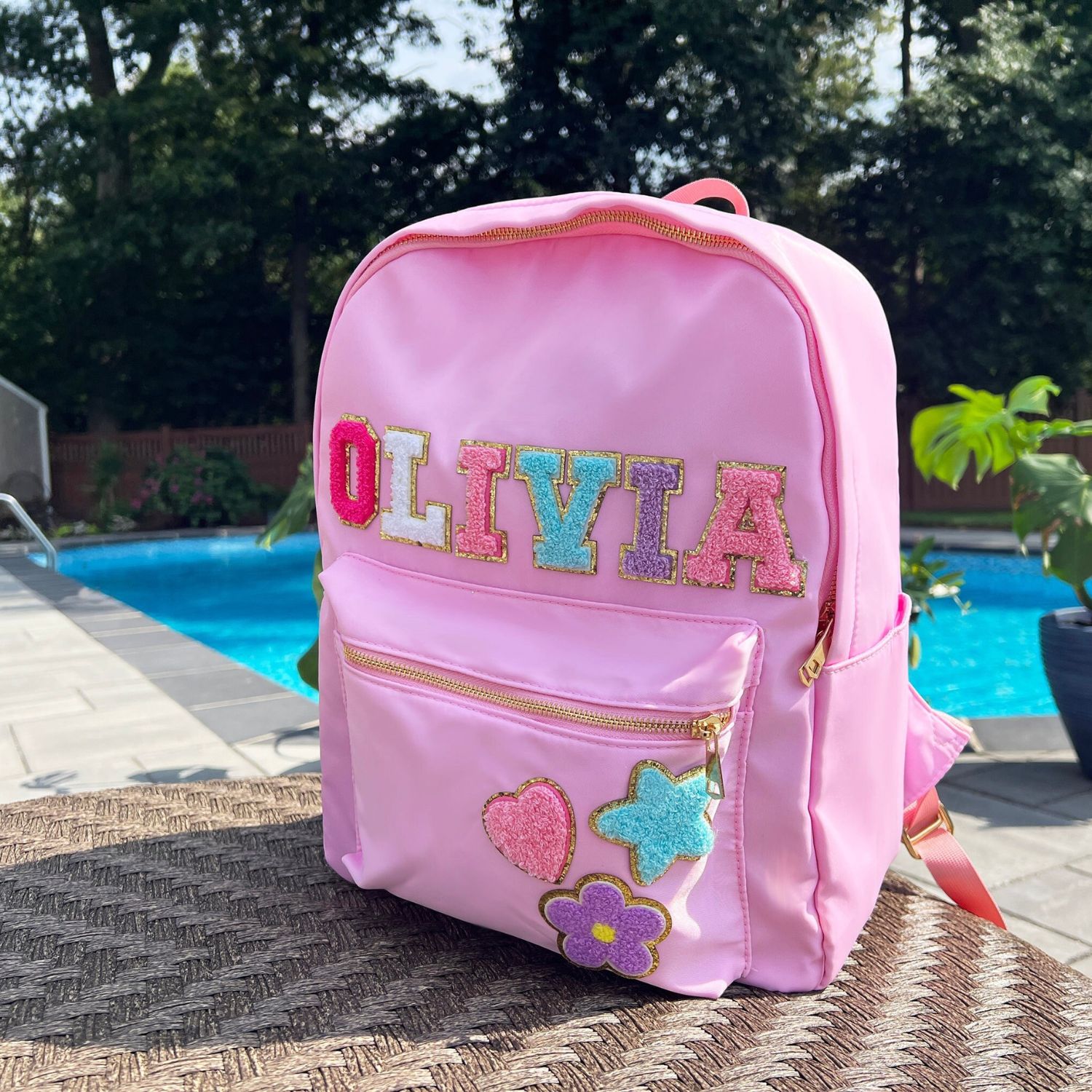 Personalized Chenille Letters Patch Kids School Backpack