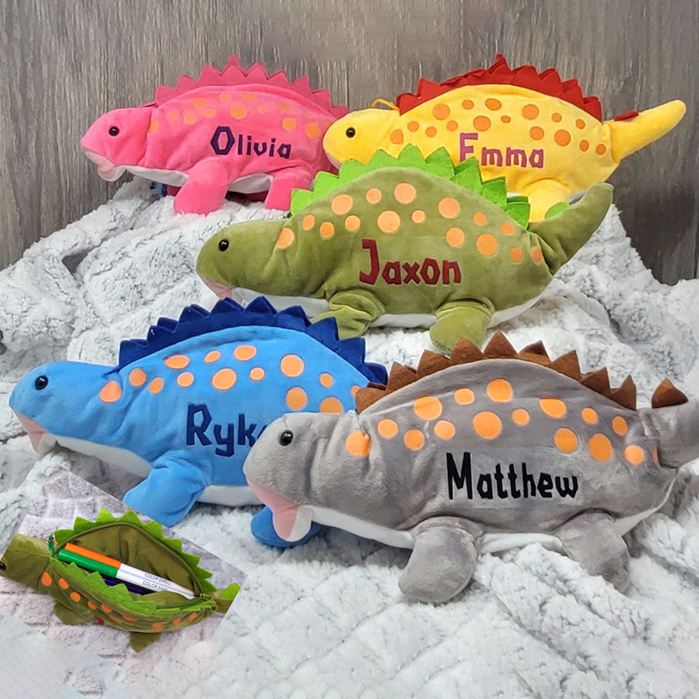Personalized Zippered Dinosaur Plush Pencil Pouch