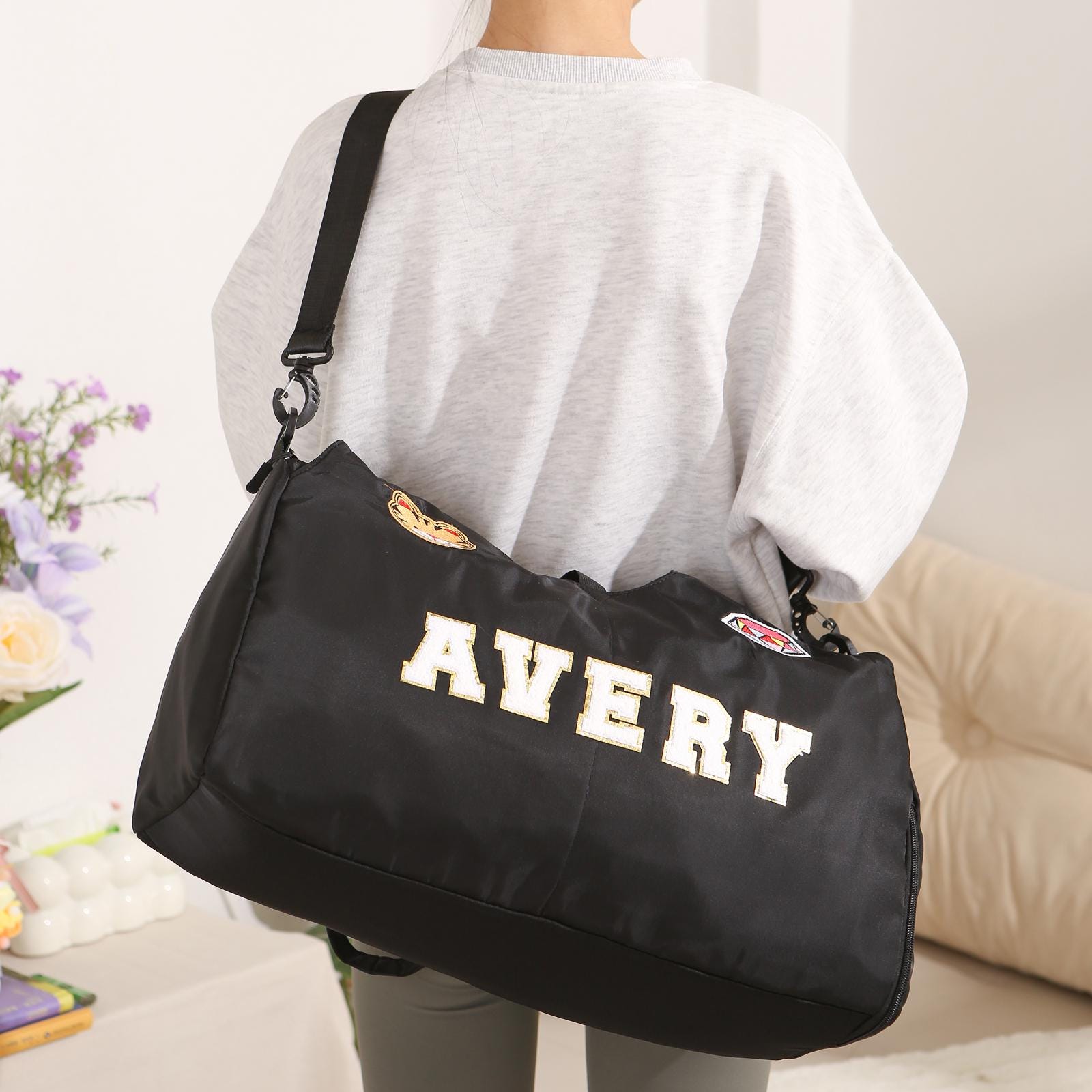 Personalized Chenille Letter Patch WaterProof Sport Travel Bag