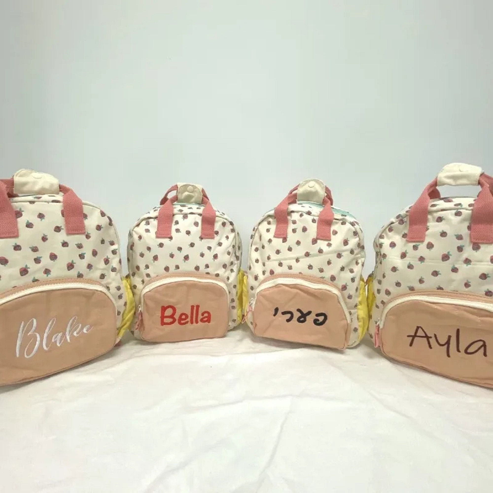 Personalized Embroidery Kid Strawberry Canvas Backpack