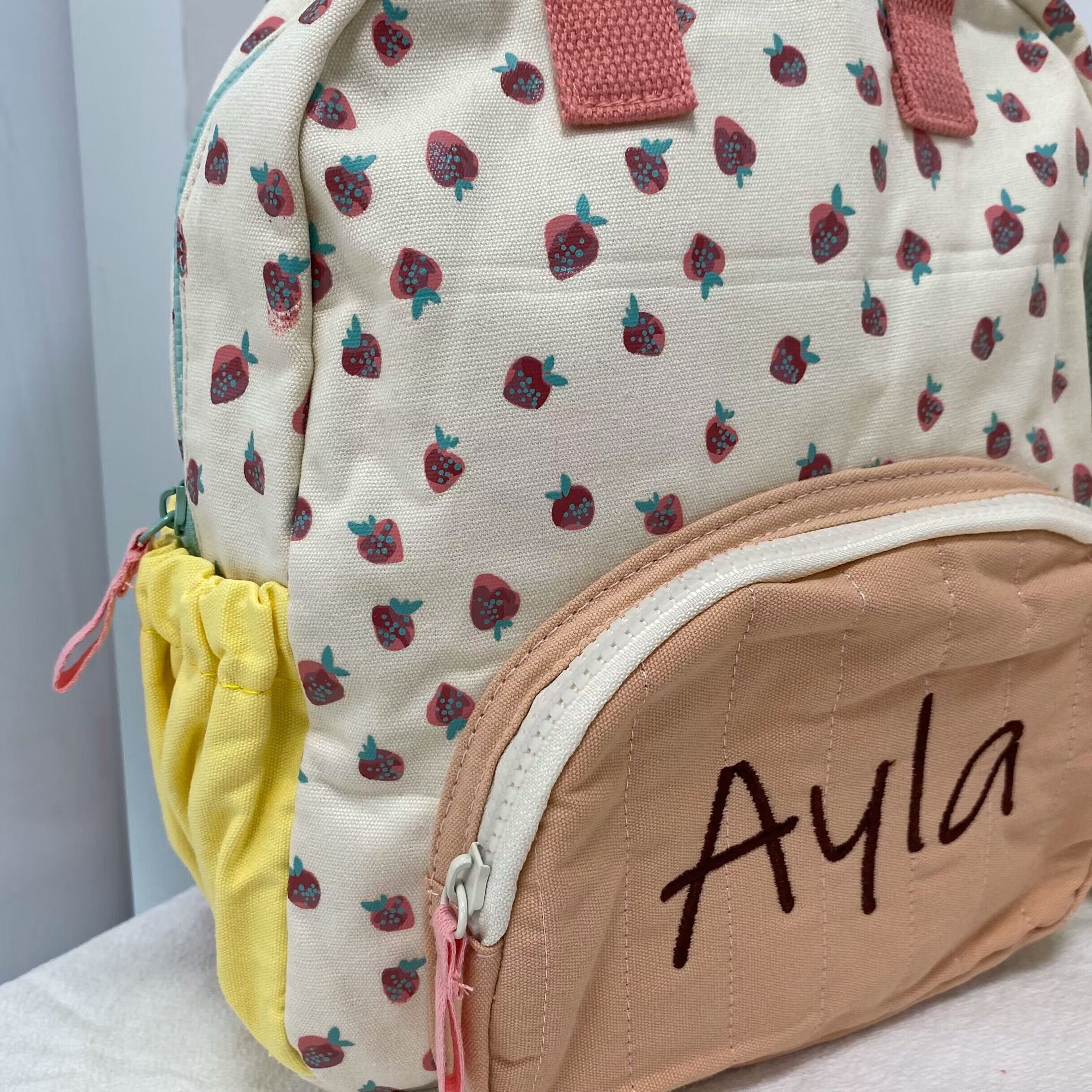 Personalized Embroidery Kid Strawberry Canvas Backpack