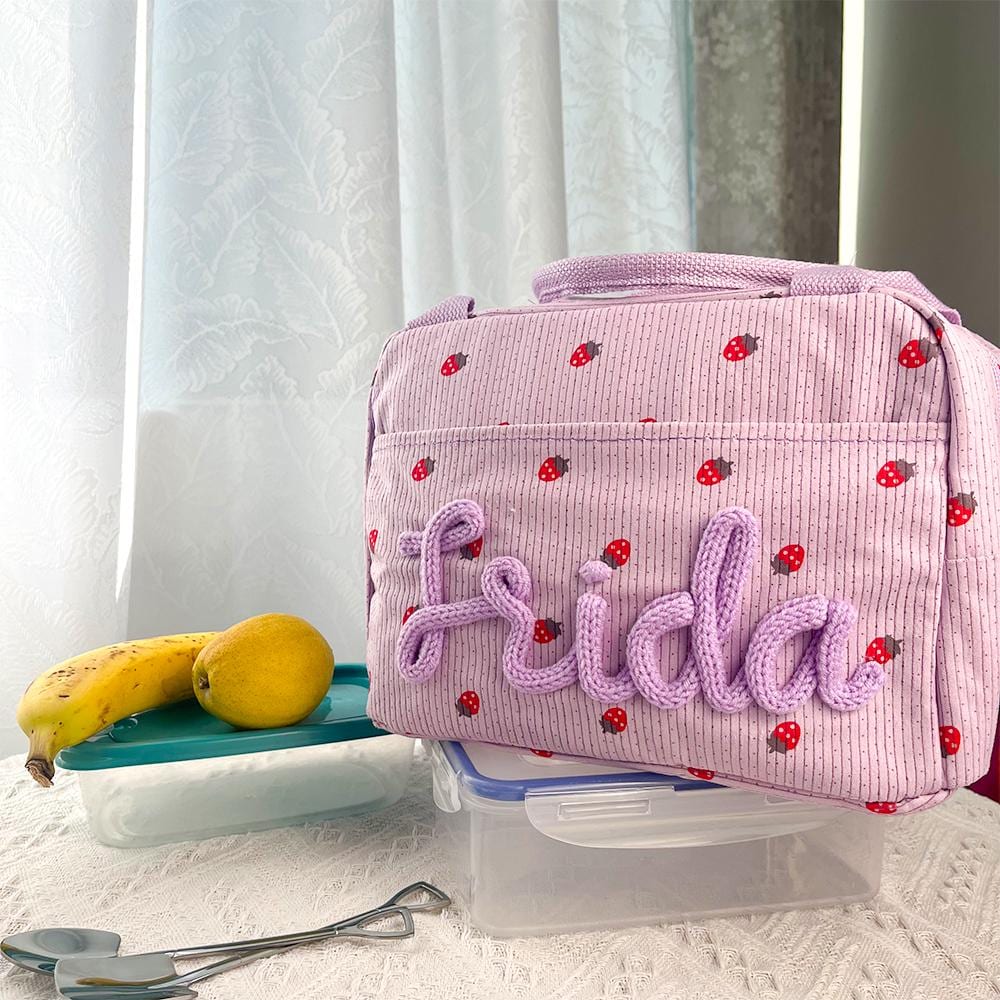 Personalized Kids Handmade Knitted Corduroy Lunch Bag