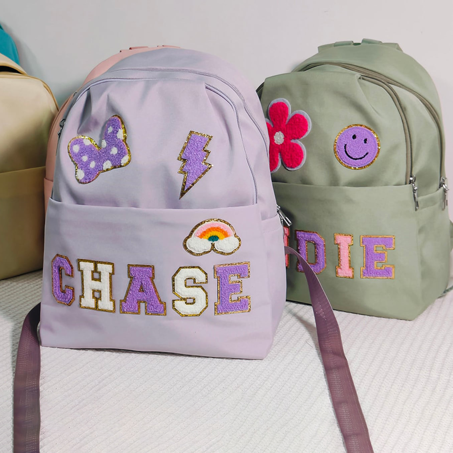 Personalized Chenille Letters Patch Kids School Backpack