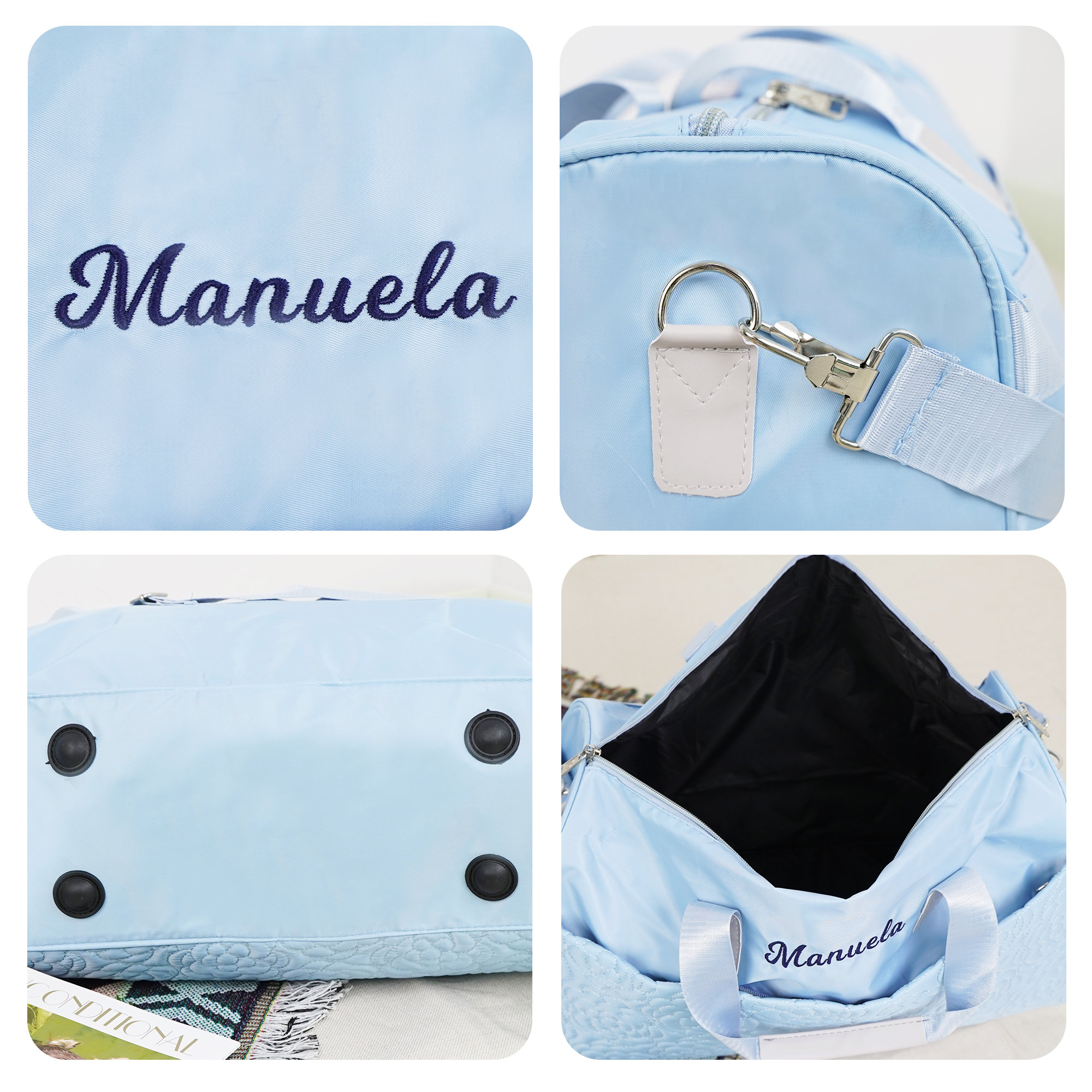 Personalized Embroidery Floral Oxford Fabric Duffle Bag