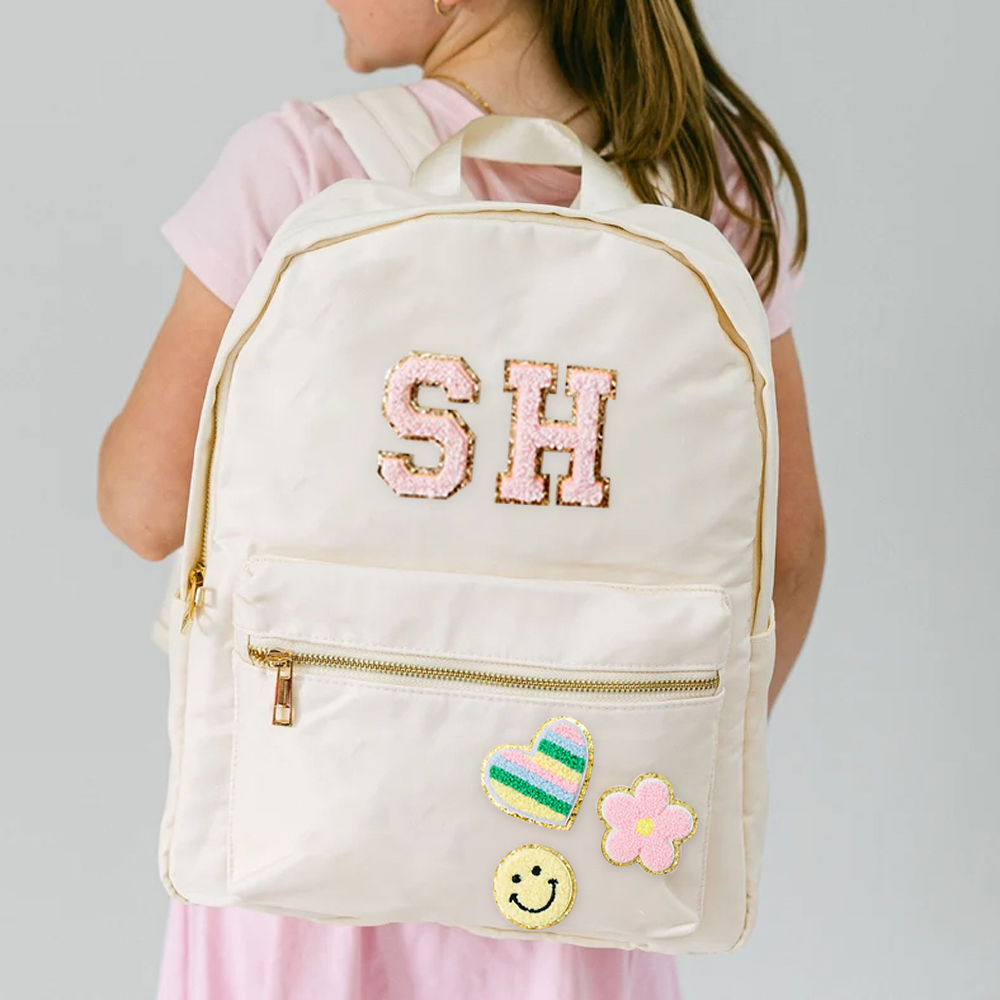 Personalized Lovely Chenille Letters Patch Kids School Backpack Set