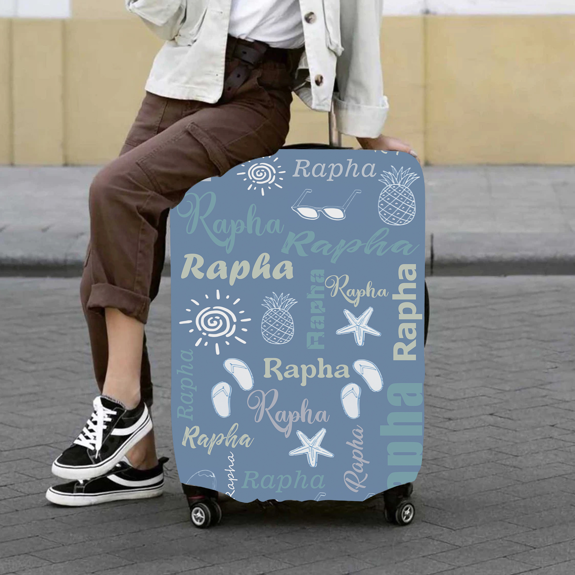 Personalized Ocean Monogram High-elastic Suitcase Protector Luggage Cover