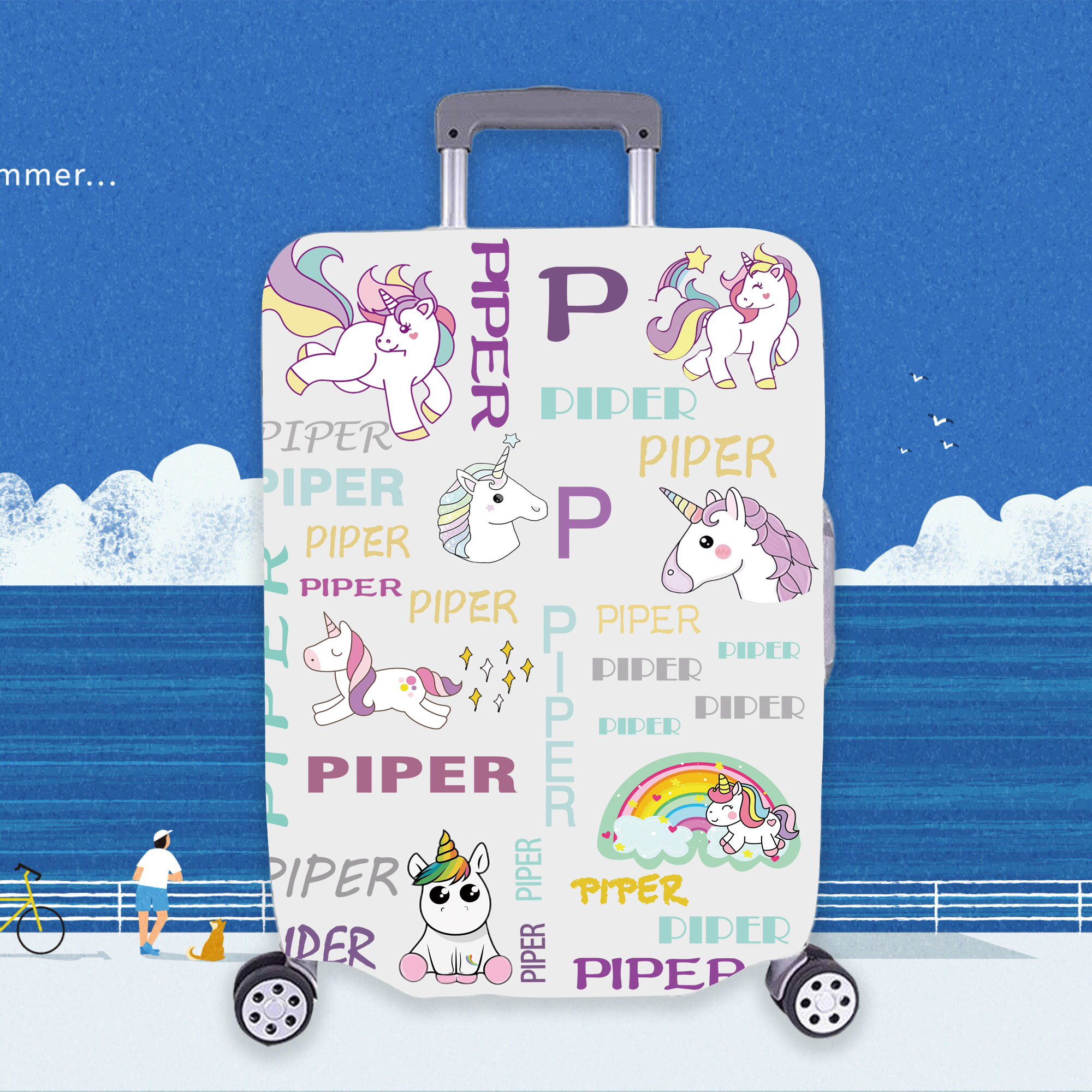 Personalized Lovely Unicorn High-elastic Suitcase Protector Luggage Cover