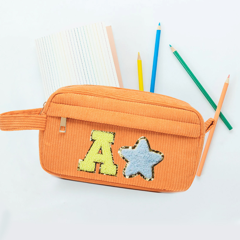 Personalized Corduroy Chenille Letter Patches Pencil Pouch
