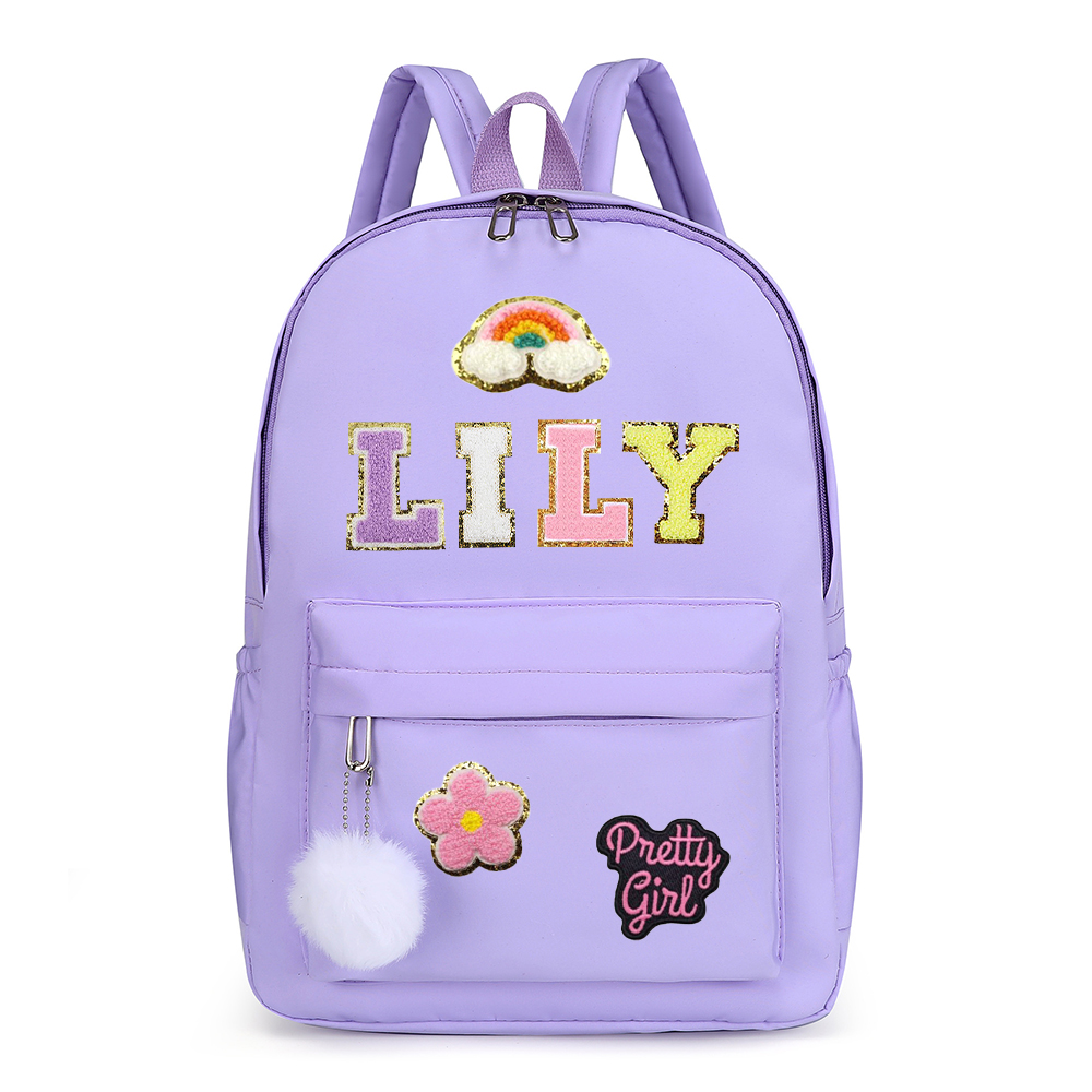 Personalized Chenille Letters Patch Kids School Backpack