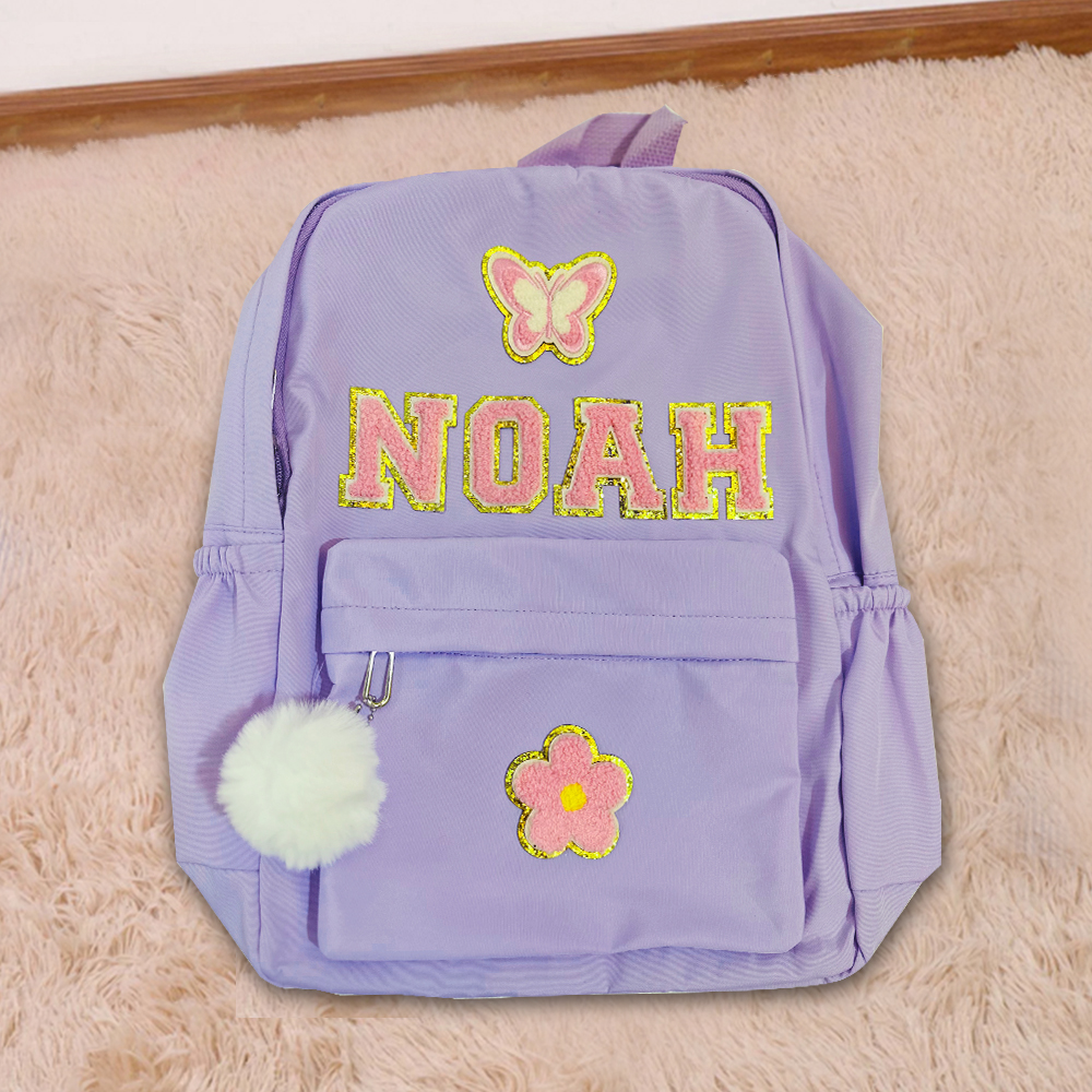 Personalized Chenille Letters Patch Kids School Backpack