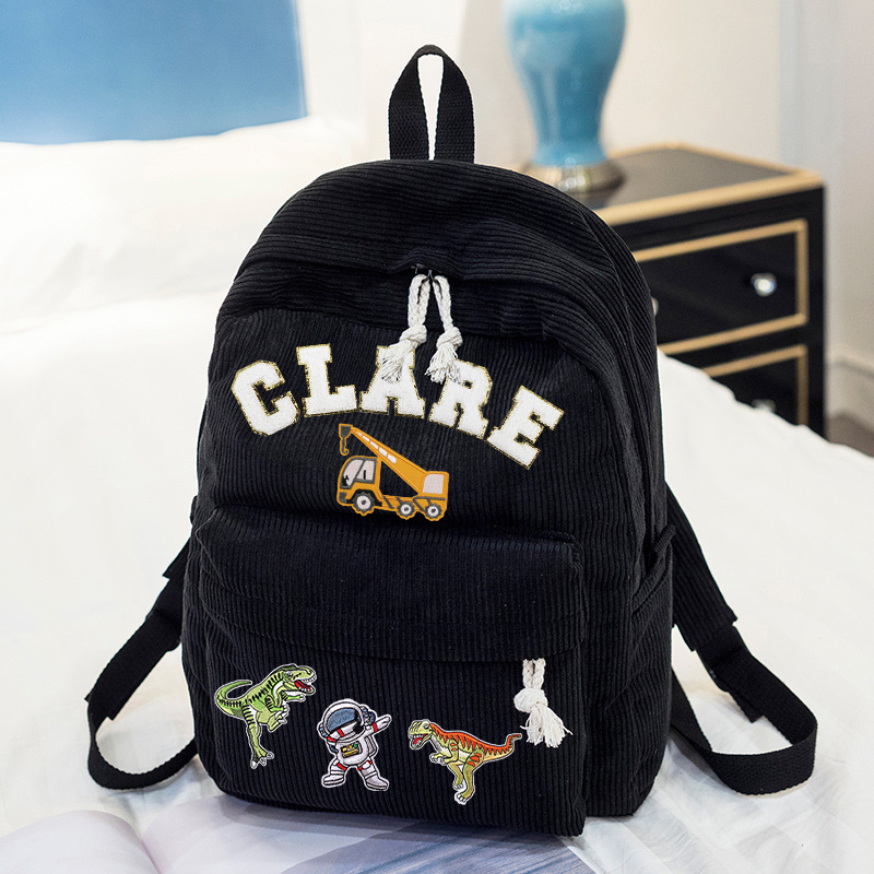 Personalized Name Chenille Patch Corduroy School Backpack