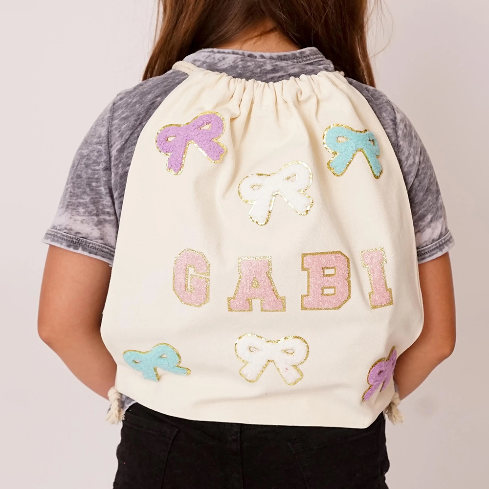 Personalized Chenille Patch Kid Drawstring Bag