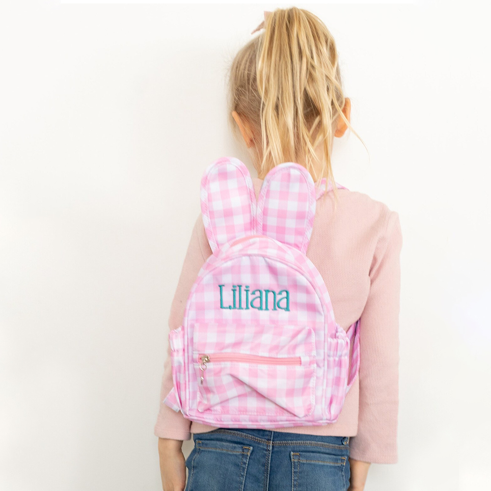 Personalized Embroidery Gingham Easter Bunny Backpack
