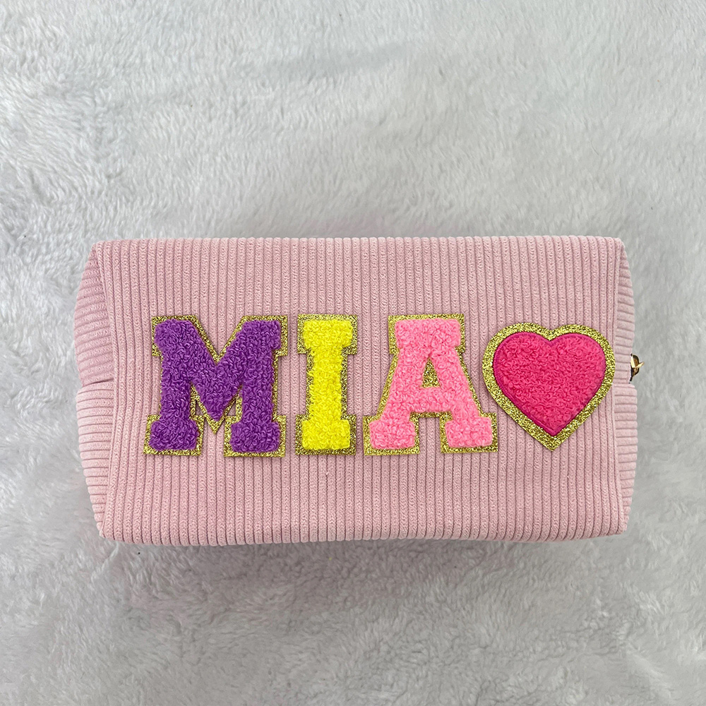 Personalized Chenille Patch Corduroy Travel Toiletry Bag