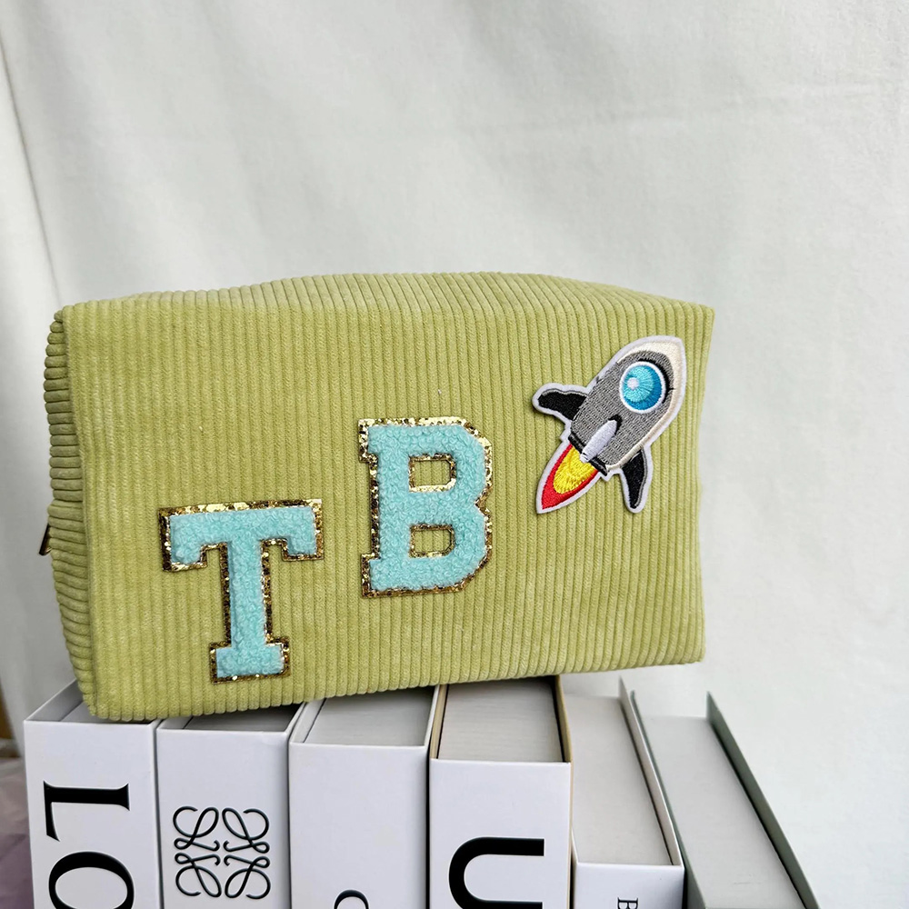 Personalized Chenille Patch Corduroy Travel Toiletry Bag
