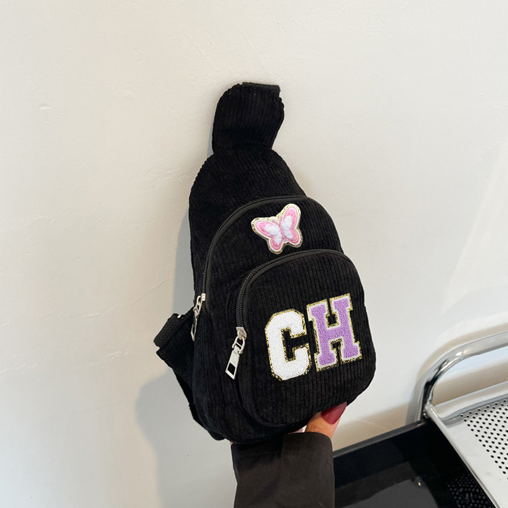 Personalized Chenille Patch Corduroy Crossbody Bag