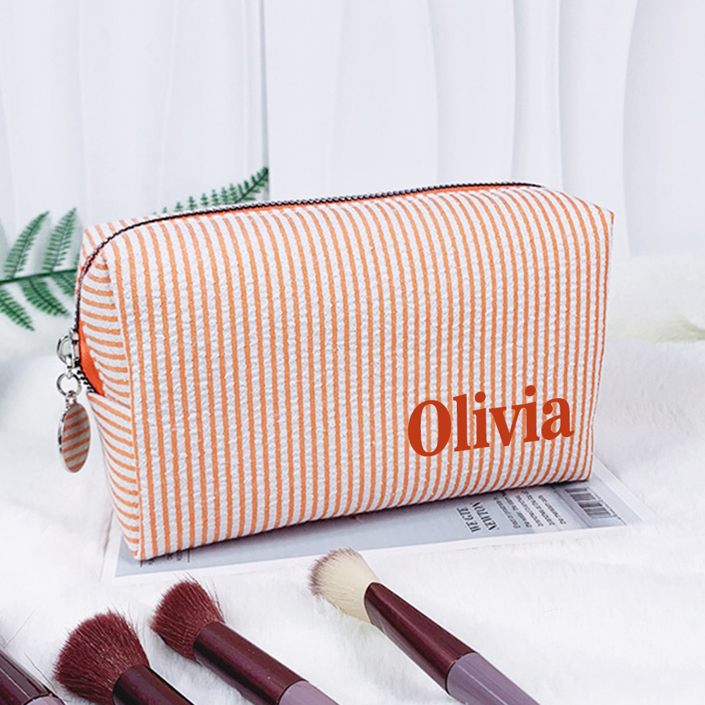 Personalized Monogram Seersucker Striped Makeup Bag