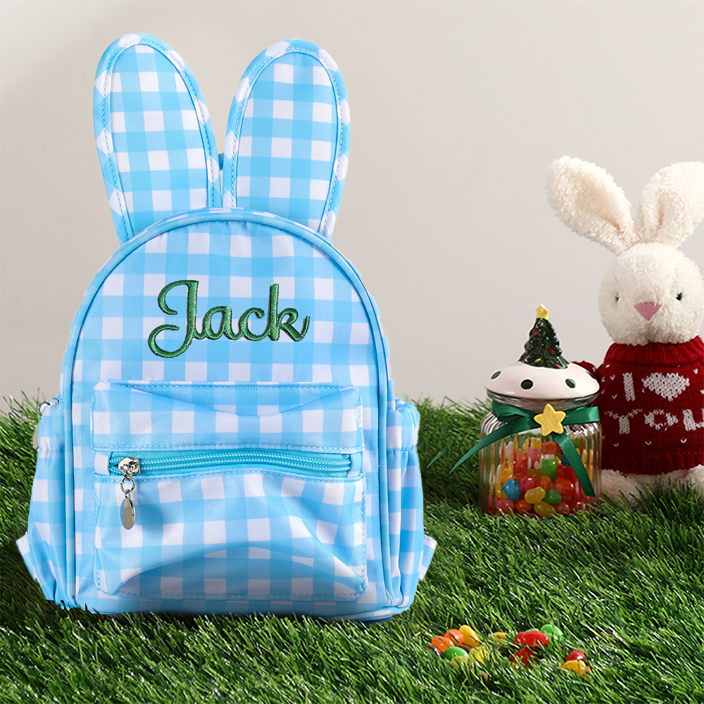 Personalized Embroidery Gingham Easter Bunny Backpack